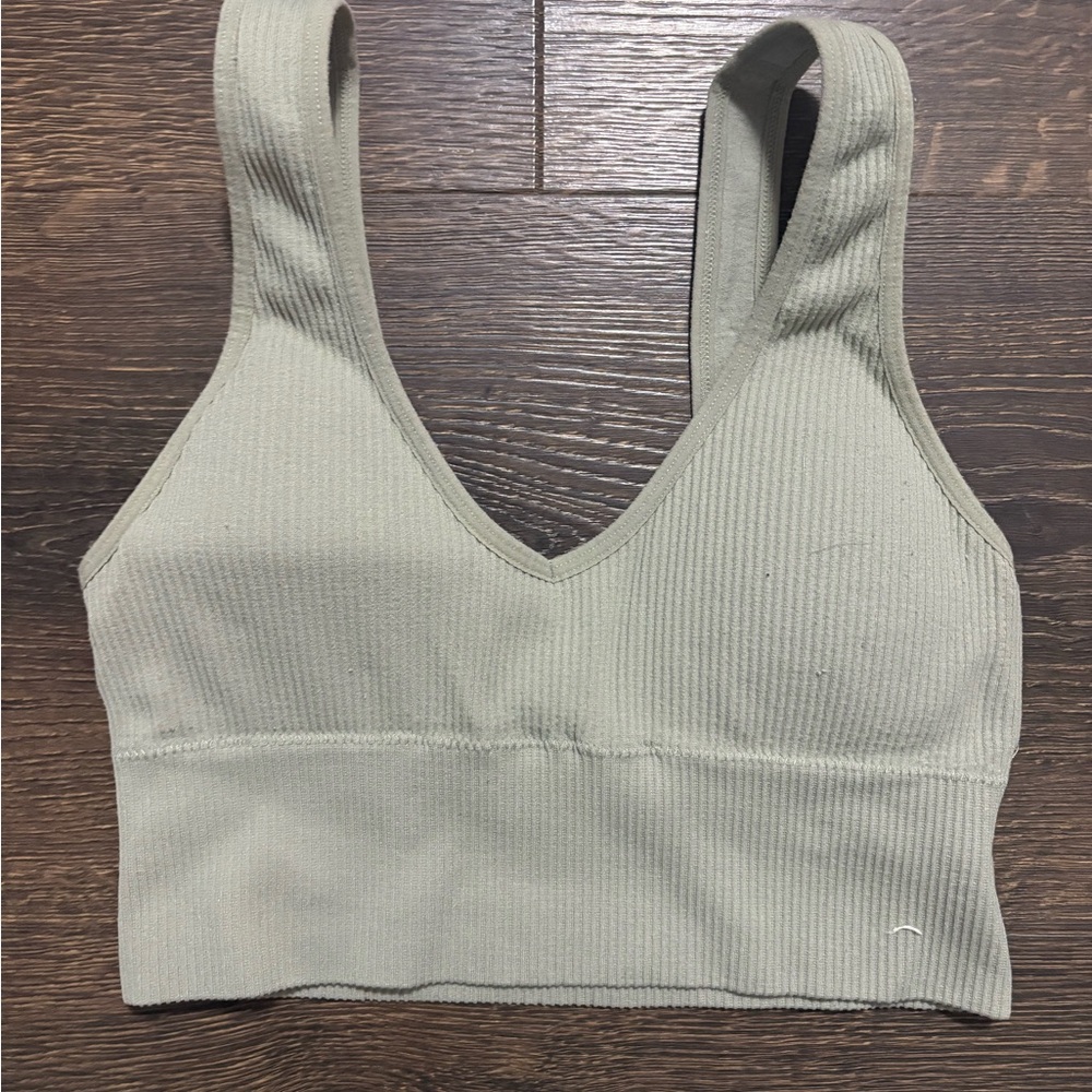 Women's Ribbed V-Neck Top - Sage